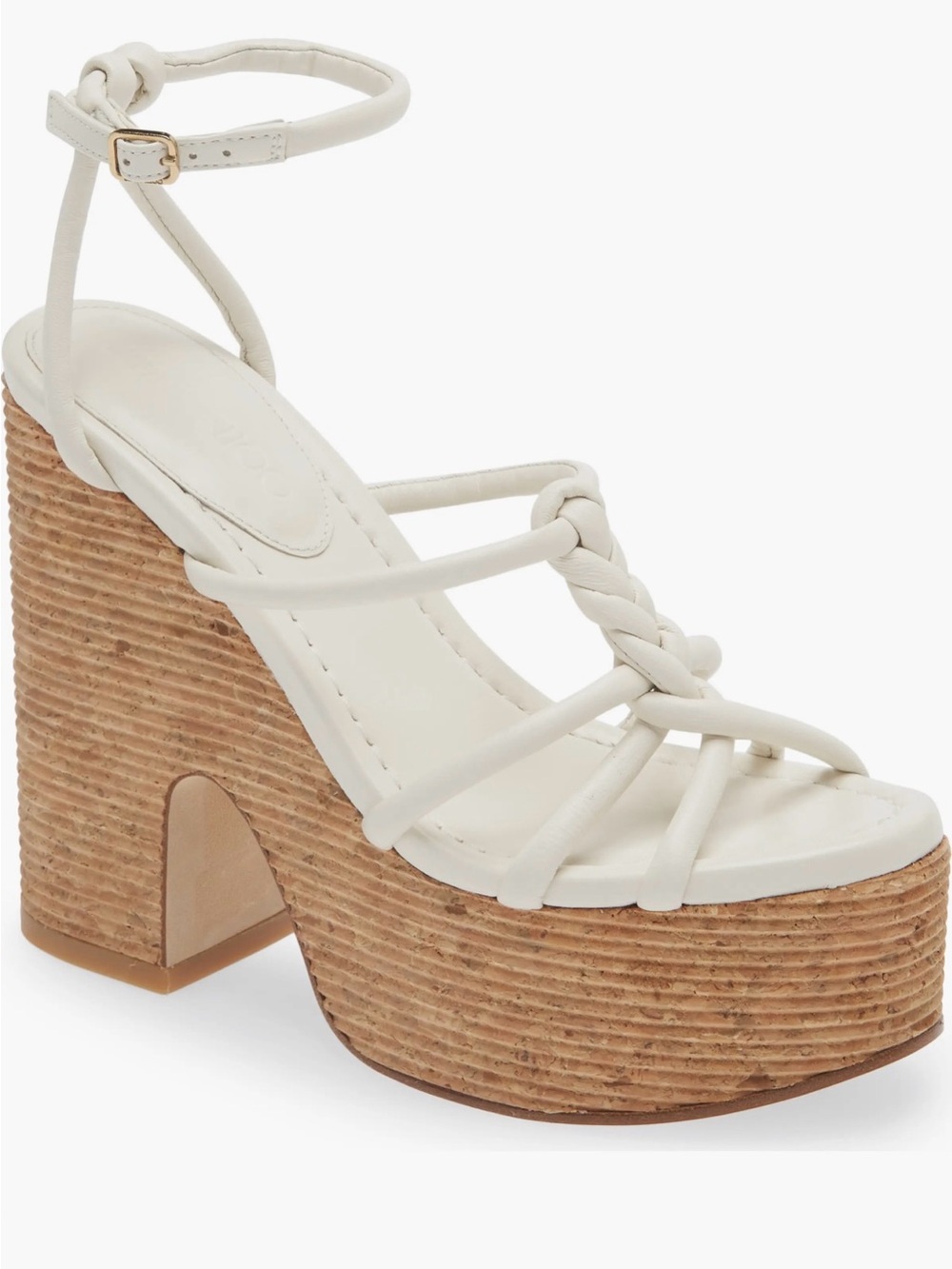 Jimmy Choo Clare Platform Sandals White Leather Cork Heel NWT EU 38 US 8